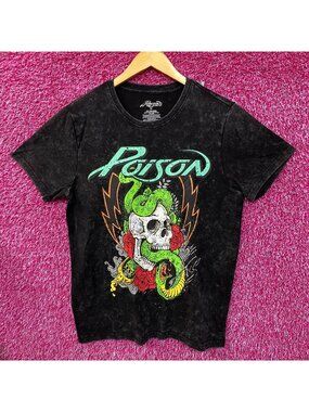 Poison Snakes and Skulls Mineral Wash Rock Band T-Shirt Medium